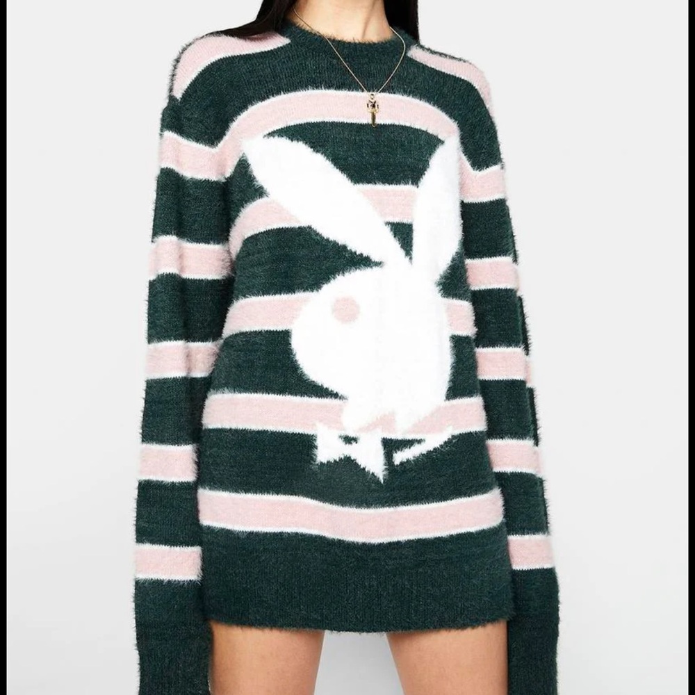 HUF x Playboy Faux Mohair Sweater Pink Green Stripe